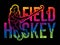 Field Hockey Female Player Action with Text Font Design Cartoon Graphic