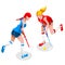 Field Hockey Girl Player Summer Games Icon Set.3D Isometric Field Hockey.Olympics Sporting Championship International Female Field