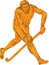 Field Hockey Player Running With Stick Drawing