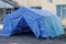 Field hospital medical tent for emergencies. Background with selective focus and copy space