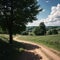 Field path with hilly landscape in back light in summer near St. Wendel in Saarland made with Generative AI