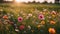 field of poppies a beautiful panorama of a flower meadow in summer. The image has a bright and colorful atmosphere,