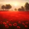 Field of red poppies at sunset, nostalgic illustration. Generative Ai