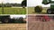 Field spray. Grass bales. Harvesting. Fertilize. Clips collage