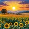 field of sunflowers at sunset in the style of Vincent Van