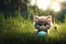 field sunny day cute kitten grass sunshine cat pet 3d character illustration art