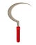 Field tool. Druid Accessory Sickle. Witch magic knife with wooden handle and metal round blade in cartoon style with