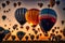 A field of vibrant hot air balloons taking off around dawn.