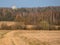 A field with a view of an Orthodox Church in the Kaluga region of Russia in spring.