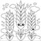 Field with wheat characters. Vector black and white coloring page.