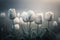 Field of white blooming tulips. Spring flowering. Generative AI