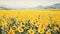 Field Of Yellow Flowers With Mountains Photorealistic Wildlife Art