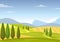 Fields and meadows colorful rural landscape vector illustration