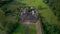 Fields and Meadows over Compton Castle from a drone, Compton, Devon, England