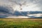 Fields and open spaces in the steppes of Tuva against the background of sunset