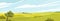 Fields panorama flat vector illustration. Beautiful countryside scenery, picturesque rural landscape, scenic view. Oak