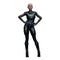 Fierce Bald Scifi Woman with Turquoise Eyes, 3D Illustration, 3D rendering
