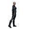 Fierce Bald Scifi Woman Walking with Turquoise Eyes, 3D Illustration, 3D rendering