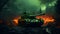 Fierce Battle: Green Camo Army Tank in Intense Warfare - Military 3D Illustration