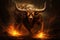 Fierce bull engulfed in blazing flames, symbolizing intense trading concept, powerful close-up shot