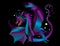 Fierce Dragon Graphic Shades of Purple and Blues Isolated on Black