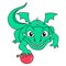 The fierce green dragon is protecting the apple for its food, doodle icon image kawaii