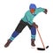 Fierce Hockey Player Clad In Gear, Gliding On The Ice With Determination, Stick In Hand, Eyes Fixed On The Puck