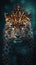 Fierce Leopard in Grungeon Style on Dark Background. Generative AI