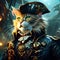 Fierce pirate cat wearing tricorn hat in a mysterial landscape. Amazing digital illustration. CG Artwork Background