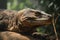 A fierce and powerful Komodo Dragon basking in the sun, showing off its fierce and powerful nature. Generative AI