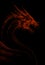 A fierce red dragon head in the darkness