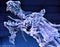 Fierce Roaring Dragon Ice Sculpture with blue backgroud