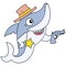 Fierce shark wearing a cowboy hat and a sheriff badge for safety, doodle icon image kawaii