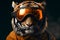 Fierce Tiger with Pilot\\\'s Goggles Portrait. Generative AI illustration