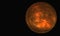 Fiery 3d sphere, orange celestial body or red planet in far deep black space.