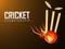 Fiery ball hit the wicket stumps on glossy brown background.