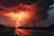 fiery ball lightning in a stormy sky