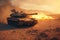 Fiery battlefield, Armored tank defies mines in epic desert invasion