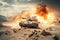 Fiery battlefield, Armored tank defies mines in epic desert invasion