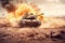 Fiery battlefield, Armored tank defies mines in epic desert invasion