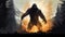 Fiery Bigfoot: A Powerful Digital Illustration In The Style Of Richard Bergh