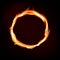 Fiery circle of flames on dark background