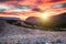 Fiery clouds over the mountins at Laguna Torre