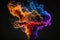 fiery colorful fume explosion on black background in abstract form