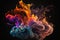 fiery colorful fume explosion on black background in abstract form