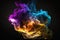 fiery colorful fume explosion on black background in abstract form