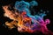 fiery colorful fume explosion on black background in abstract form