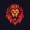 a fiery colorful lion head logo on a black background - generative AI, AI generated