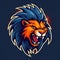 a fiery colorful lion head logo on a dark blue background - generative AI, AI generated