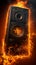 Fiery concert speaker exudes energy and intensity amidst vibrant flames